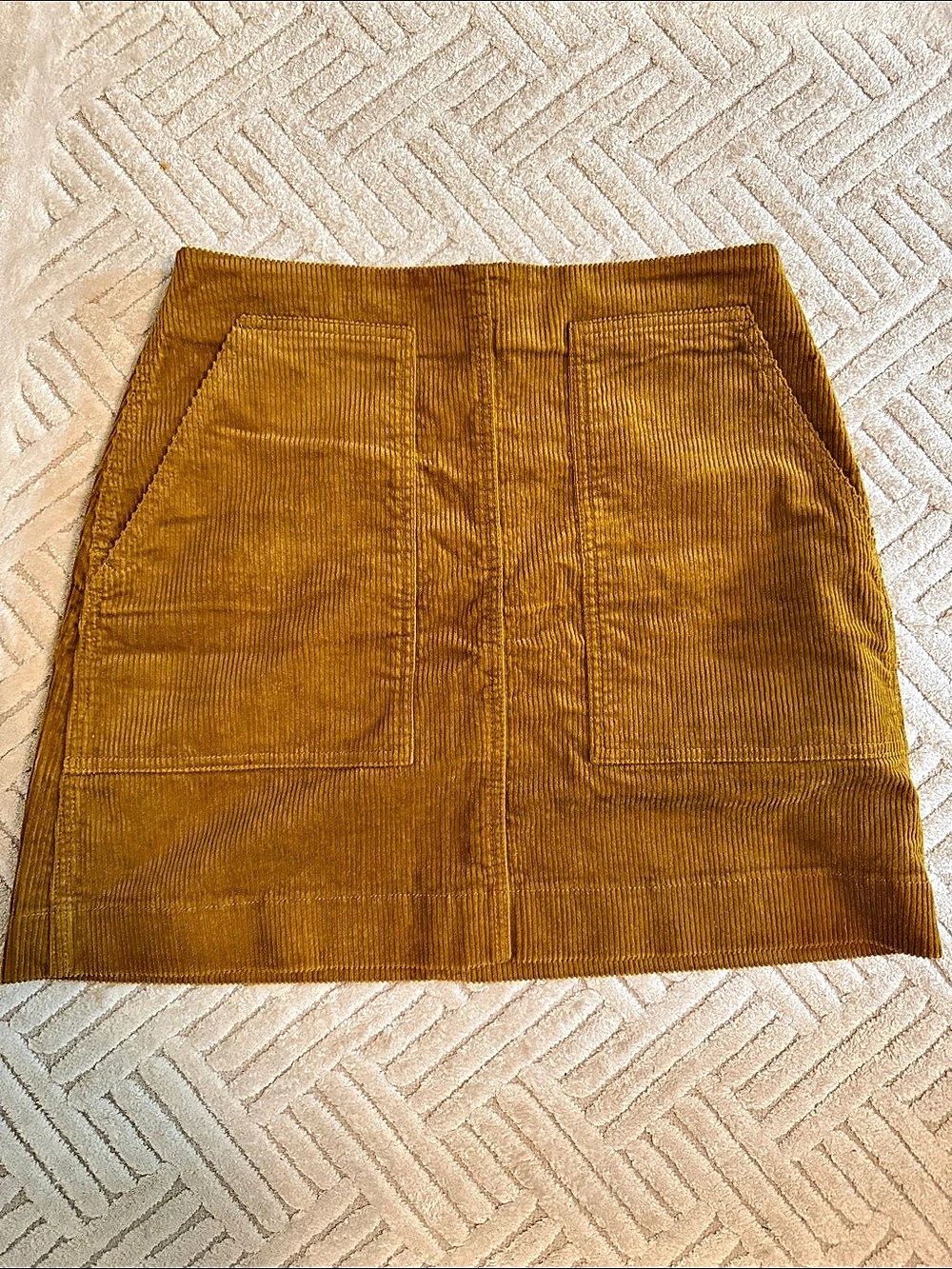 Corduroy A-Line Mini Skirt: Patch Pocket Edition in MustardBrown